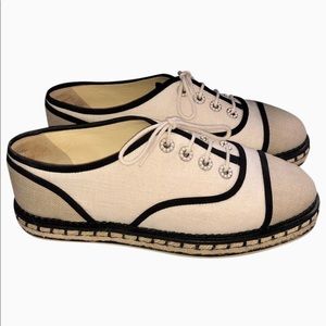 Beige 16c Chanel lace up cotton espadrilles